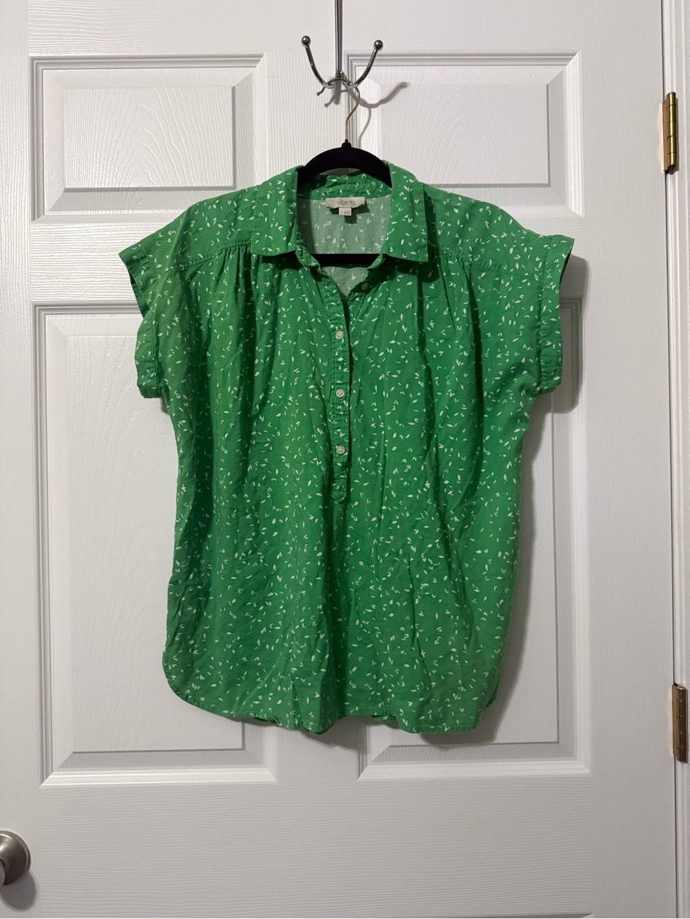 LOFT Green Printed Cap-Sleeve Button Front Blouse-M - Picture 2 of 9